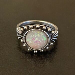Vintage simulated opal silver plated ring size 6.75